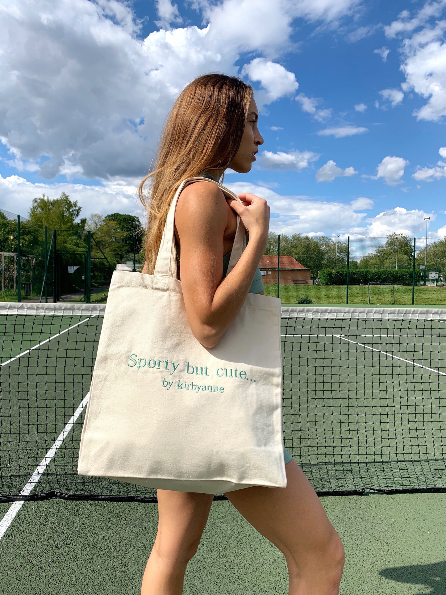 by kirbyanne Sali Tote Bag with Minty Sage Embroidery